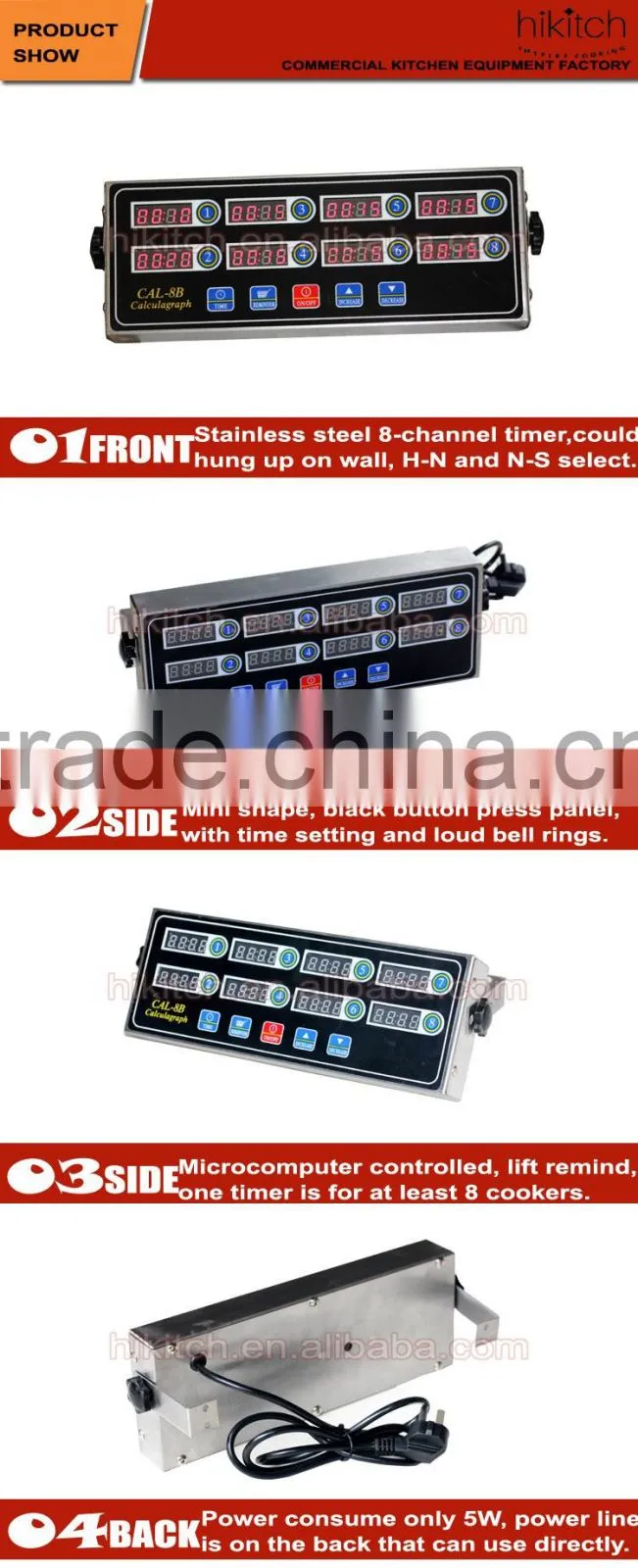 Stainless steel restaurant kitchen timers 8 channel button type digital timer