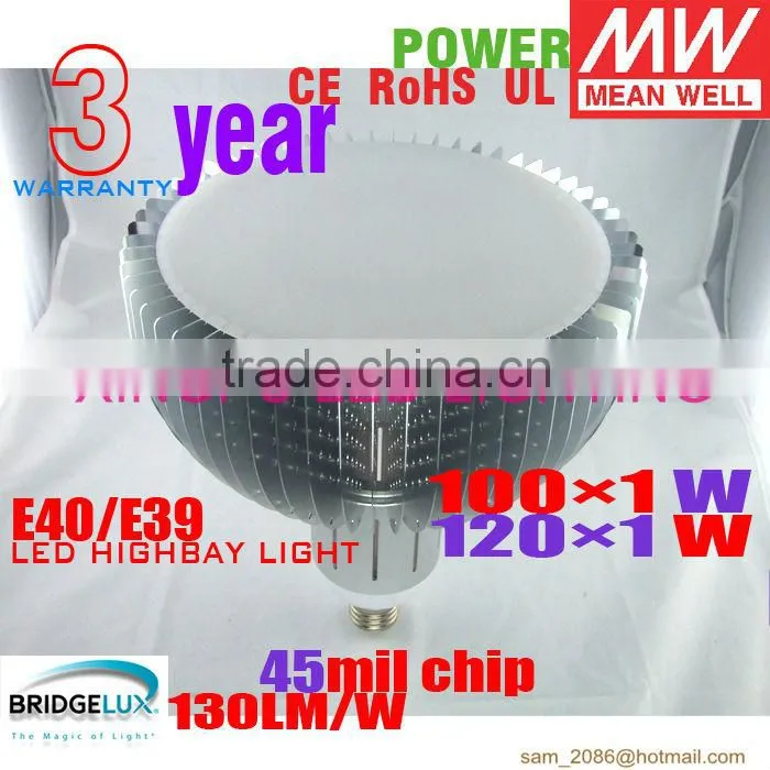 HOTSELL! Bridgelux chip 130lm/W 120w high bay led light bulb