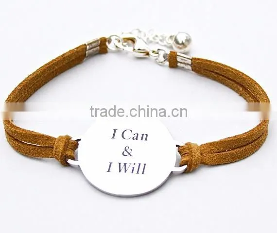 Custom I Can and I Will logo Inspirational Charm Bracelet round plate