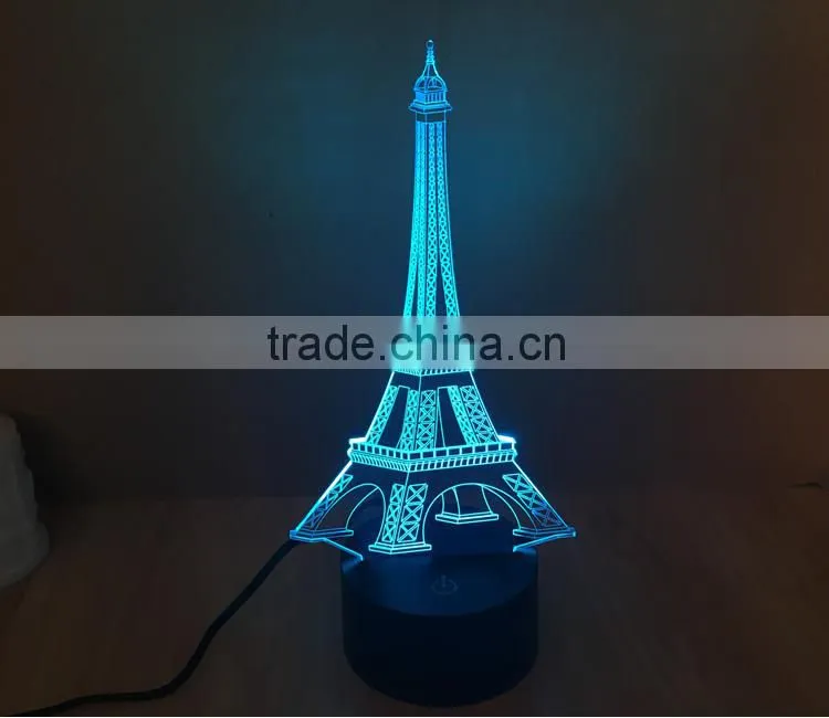 3D Colorful Led Romantic Creative Desk Bedroom Eiffel Tower Shape Night Light Lamp desk decoration birthday gifts