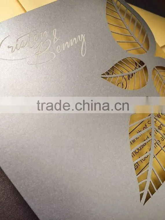 2016 newmengxing Leaves Wedding Invitation, laser cut wedding invitation, unique customizable design