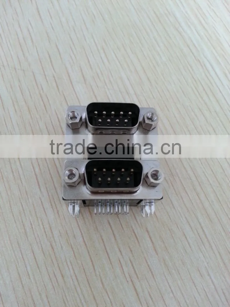 2015 high quality double port d-sub 9p male to 9p male right angle connector