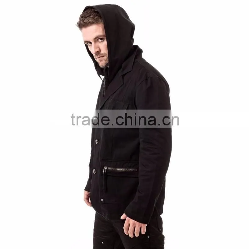 Jacket with skull buttons and removable hood