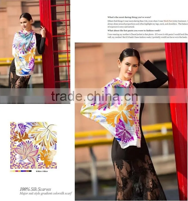 Flower design 100%silk twill square scarf