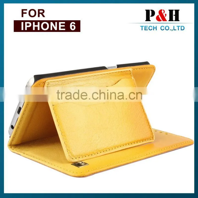 Vintage Customized Litchi Grain Genuine Real Cow Leather Flip Cover Case For iPhone 6 / 6 Plus