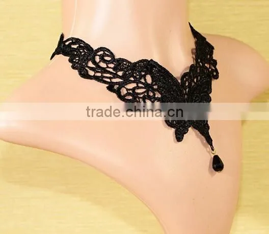 Gothic Steampunk Black Lace Collar Necklace Beads Tassel Choker Necklace Jewelry