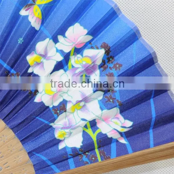 folding silk fabrics dancing fan with brown ribs