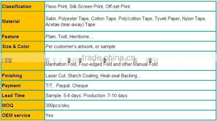 Chinese Factory Made 100% Cotton Washable Clothing Labels