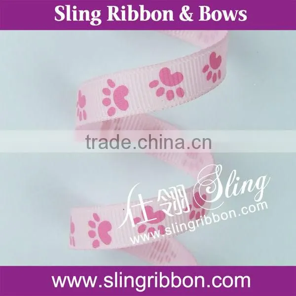 Wholesale 13mm Dog Paw Gold Foil Printed Satin Ribbon