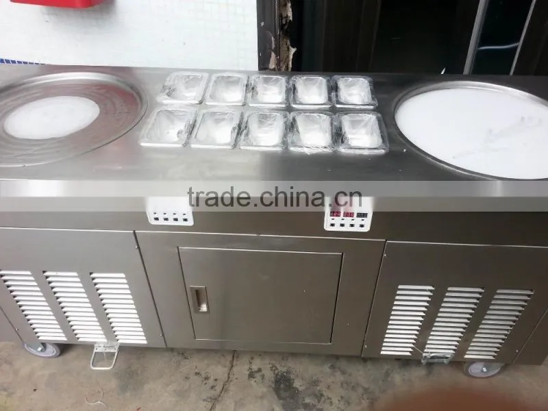 Lestars 2016 new design double pans fried ice cream machine with 10 topping barrels