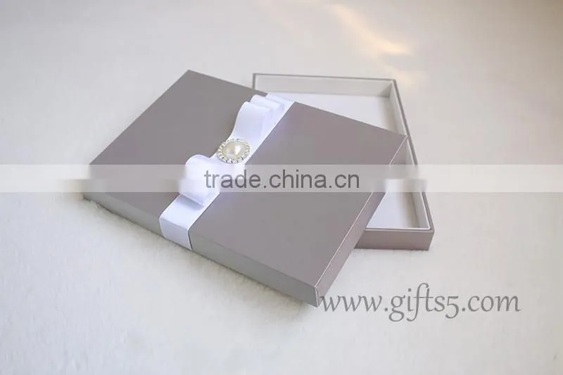 Luxury wedding invitation boxes with pearl ribbon