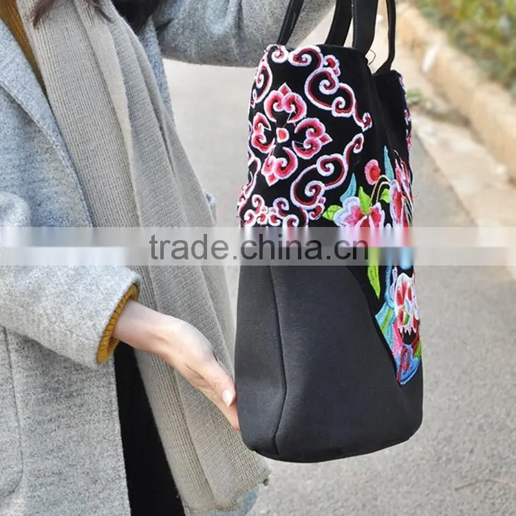 Luckybag women handbag canvas delicate lady shoulder bags flannel with embroidery