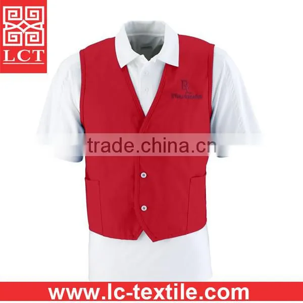 wholesale dust free 65% polyester/35% cotton twill fabric durable work vest with custom embroidery(LCTU0003)