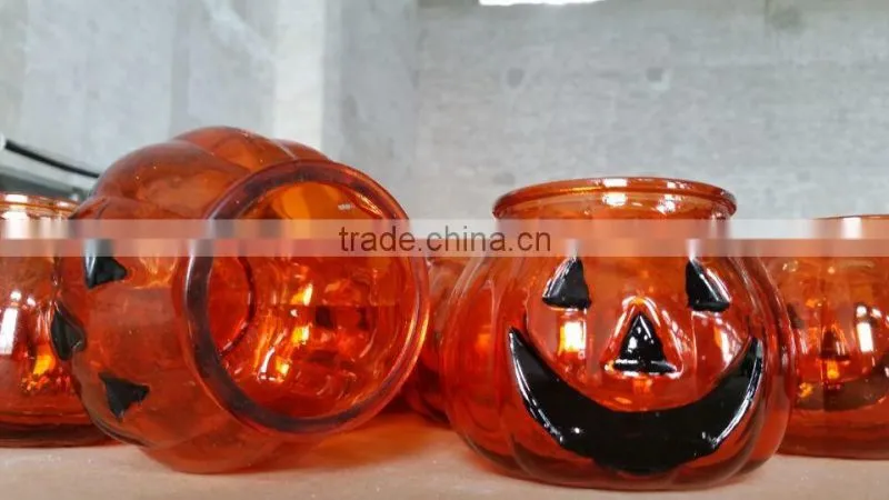 pumpking shaped glass candle jars for Halloween