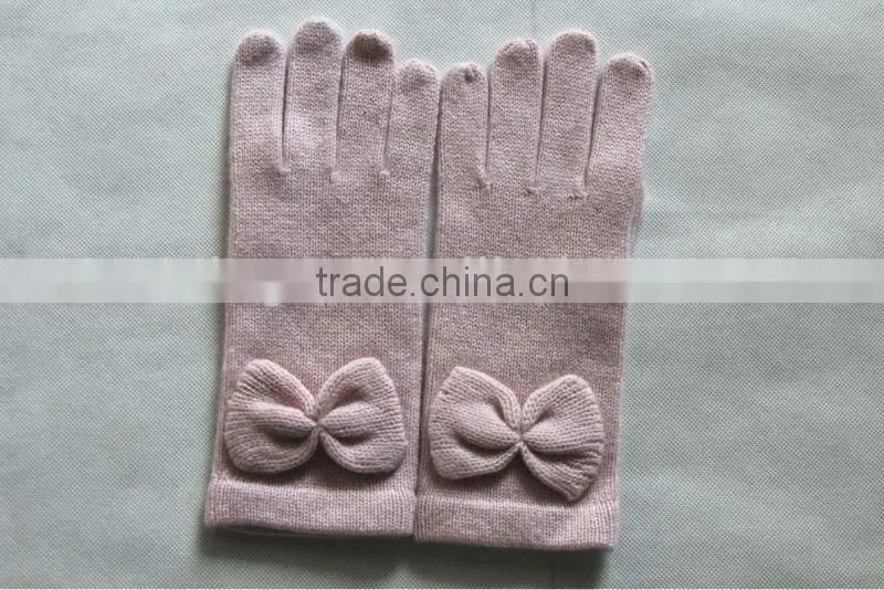 women cashmere knitted gloves with bowknot