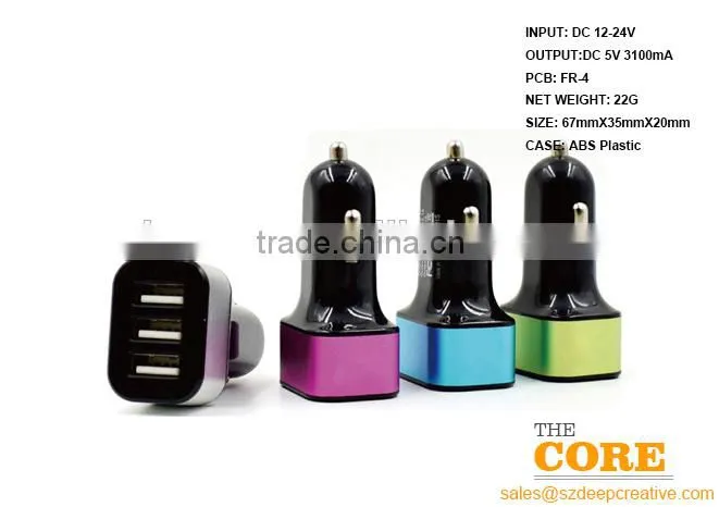 A3 three USB port car charger,3 port car charger,cheap car usb charger,Auto Charger
