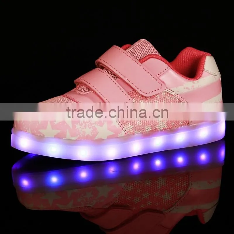 Fashionable American flag style led shoes kids light sports shoes and sneakers for adult casual 2017