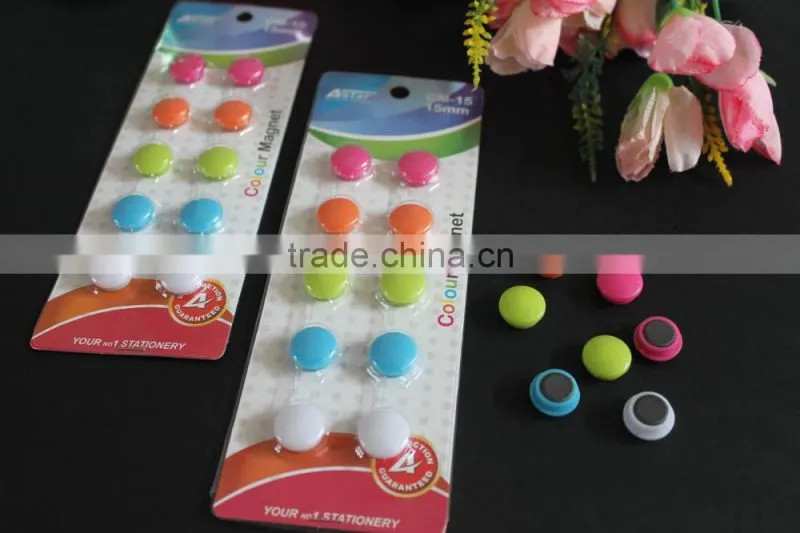 Round shape 15mm color magnet button for office, whiteboard, frige, freezer, school. Wholesale magnet button cheap sale!