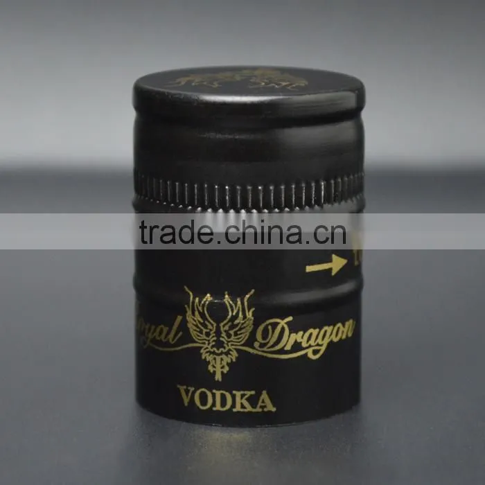 Black aluminum cap for vodka wine glass bottle cap