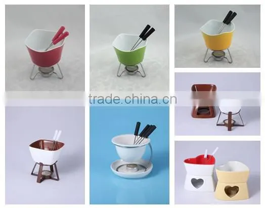 White Ceramic Chocolate Fondue With Logo and Cheese Tools Type cheese grater,ceramic fondue