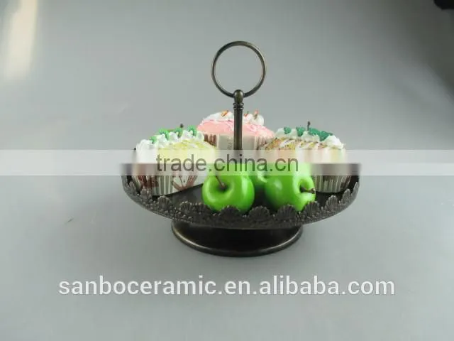 Metal wedding cake stand, mini cute iron black antique style in one tier