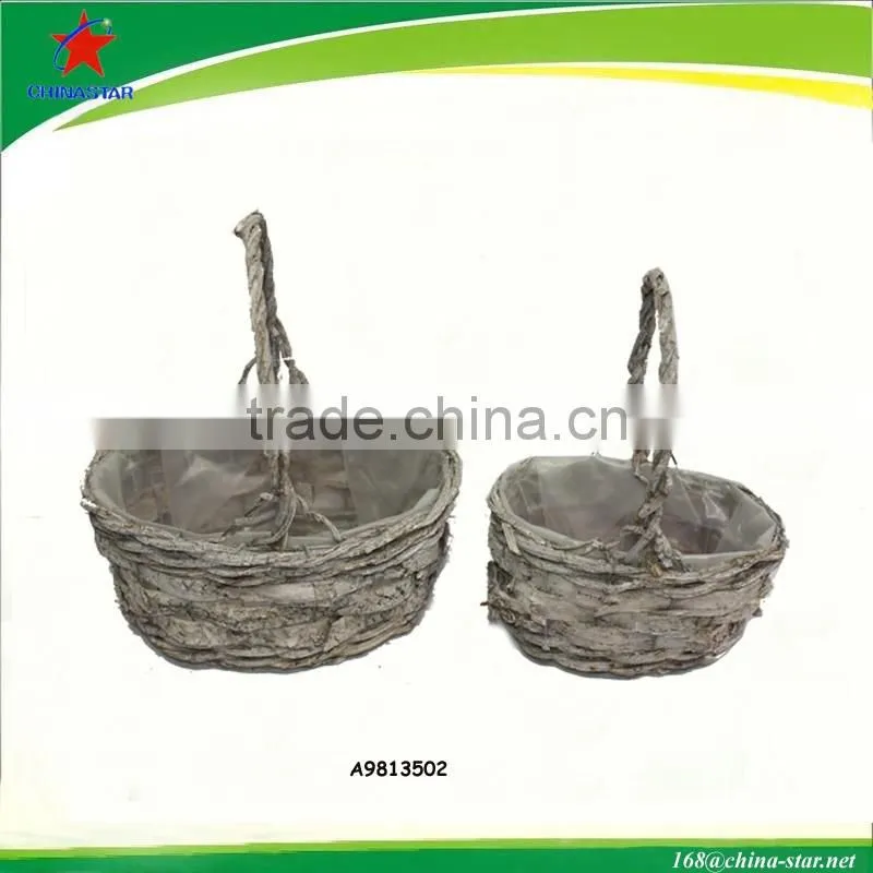 oval birch and rattan flower basket