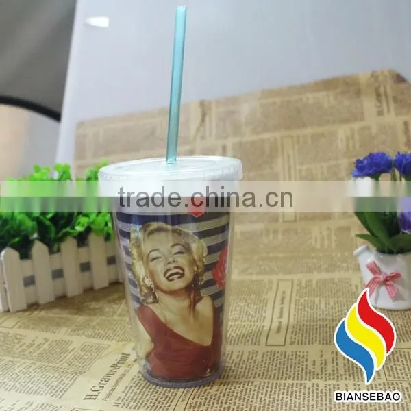 wholesale 16oz double wall glitter acrylic tumblers with straw