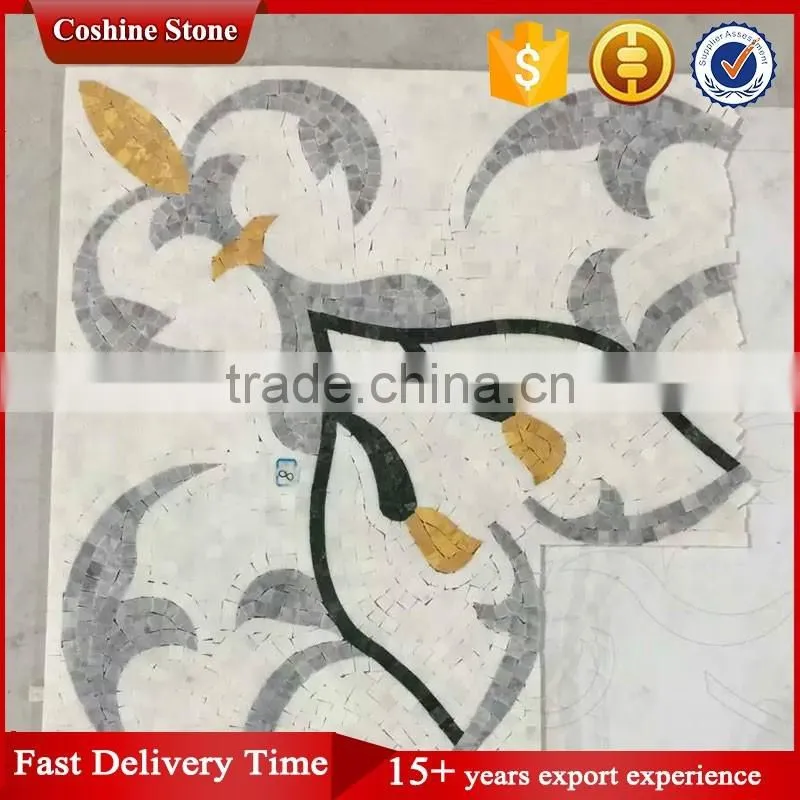 Castle hanging flower pattern no gap natural marble waterjet mosaic floor tiles