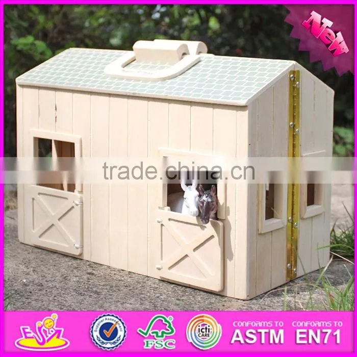 Hot sale children miniature toys wooden toy barn top fashion kids wooden toy barn W06A166-S