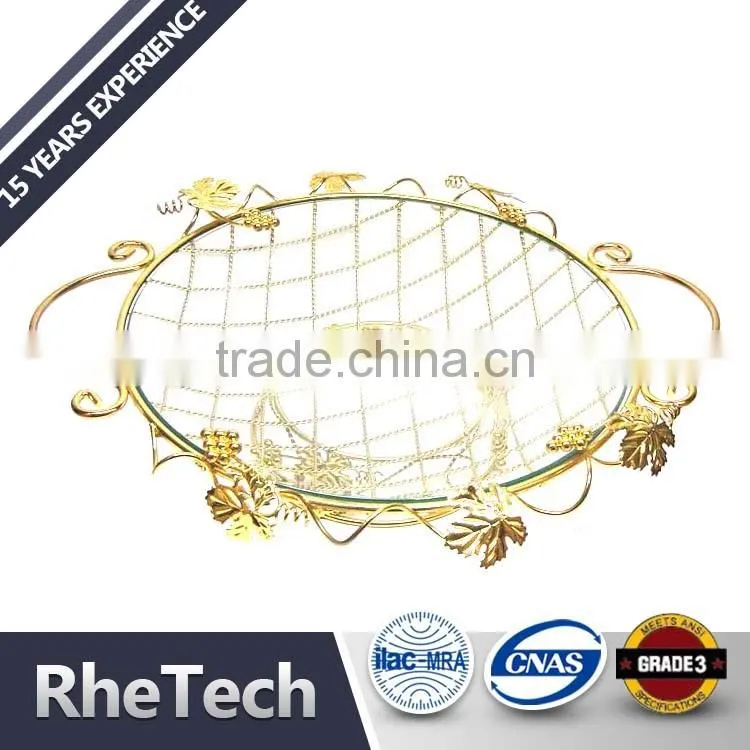 Round Shape Metal Wire Fruit Basket with Brass Antique Rack