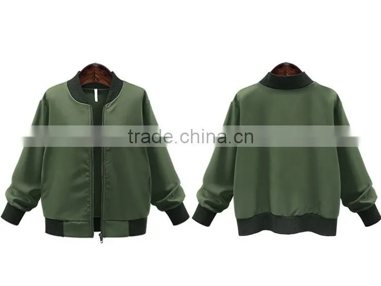 Autumn Women Plus-size Clothing Solid Color Stand Collar Zipper Loose Straight Jacket Female Casual Baseball Uniform Coat Jacket