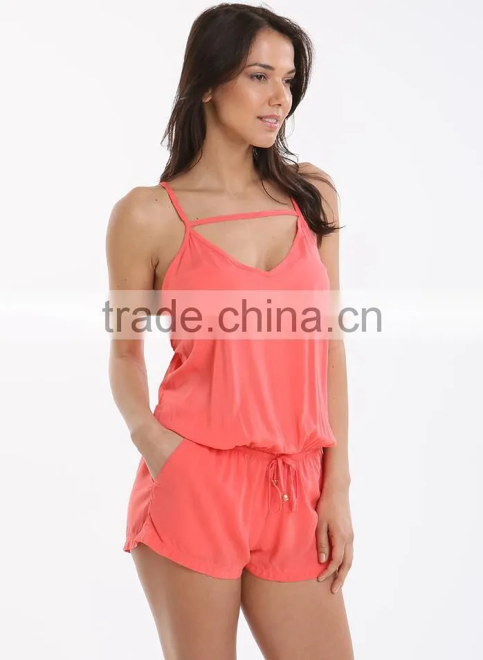 Latest Design Women Sexy Clothing Casual Fit Cute And Elegant V Neck Open Back Summer Beachwear Playsuit For Holidays