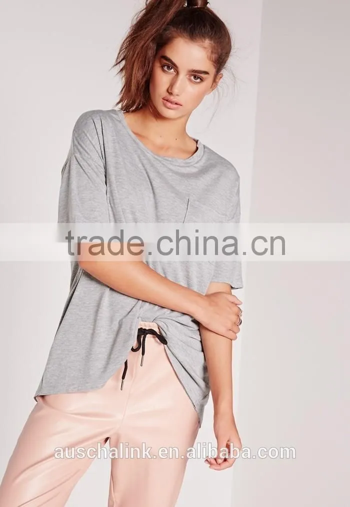 overseas women pocket front grey color oversized t shirts
