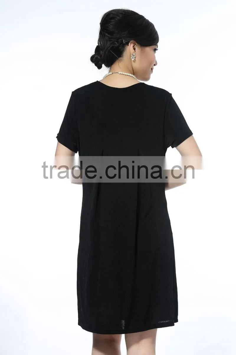 Comfortable short sleeve dresses with flower printed knitted plus size women dresses