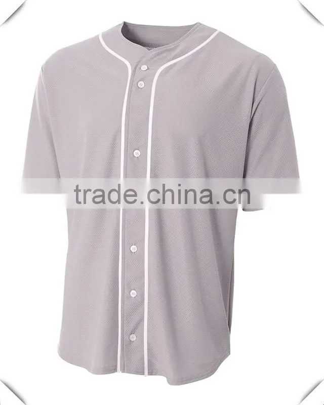 Mens Short Sleeve Full Button Baseball Top Blank Mesh Baseball Jerseys Grey/Black Plain Polyester Dry Fit Baseball Jersey