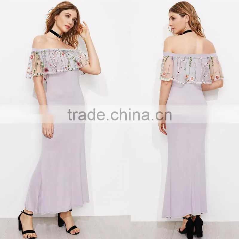 HOT off the shoulder sexy dress, woman floral print mesh maxi long dress