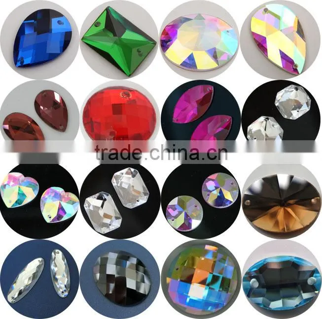 glass Flat back stone with two holes
