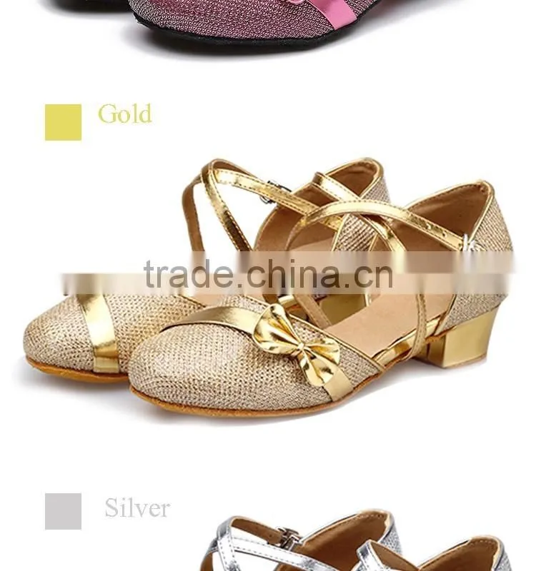 Girls Kid Buckle Strap Ballroom Modern Latin Dance Shoes Child Bowknot Colorful Closed Toe Low Heel Shoes