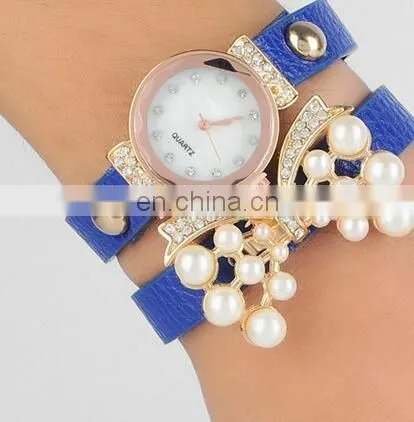 European fashion ladies bracelet watch bowknot retro winding watch butterfly pearl bracelet watches