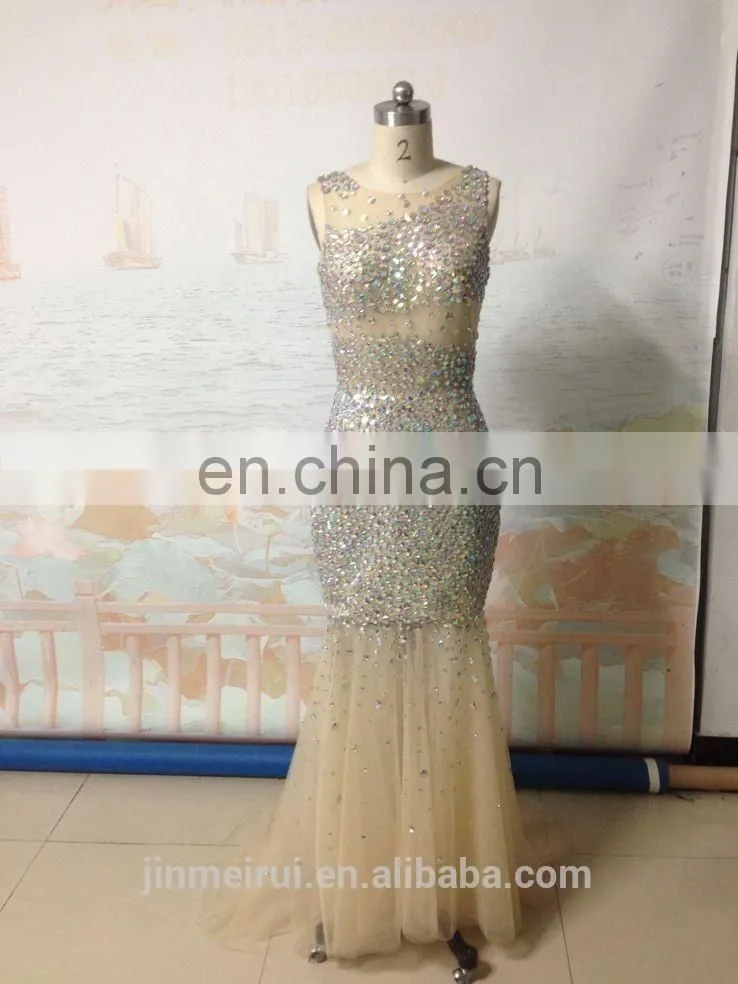 2016 fashionable summer style dresses real picture scoop mermaid prom dress long party gowns with dazzling crystal