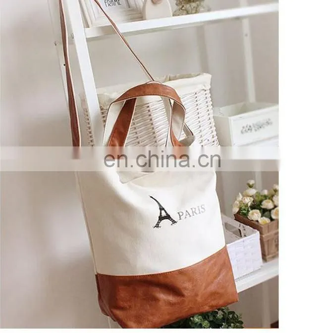 Paris mark double using Cheap durable canvas Satchel handbag