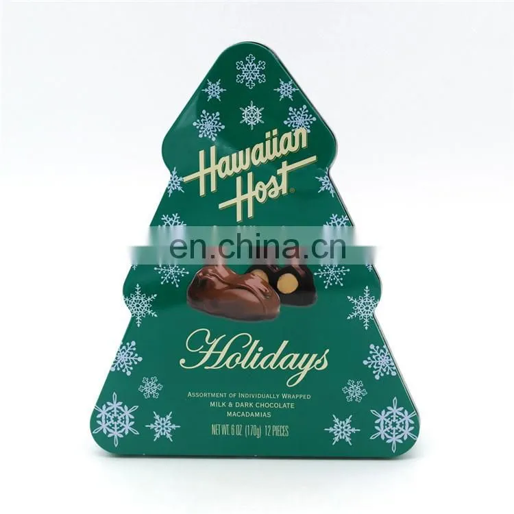 christmas tree trinket tin box/christmas tree stand tin box for chocolate