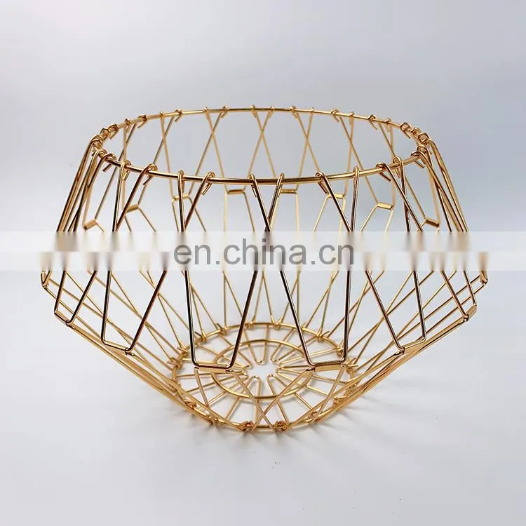 Home Storage Baskets Folding Mesh Food Clothes Gift Desk Gold Organizer Metal Wire Kitchen Fruit Baskets