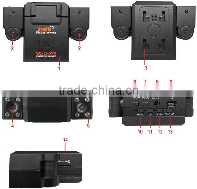Dual camera WHD-696 car dvr with gps function