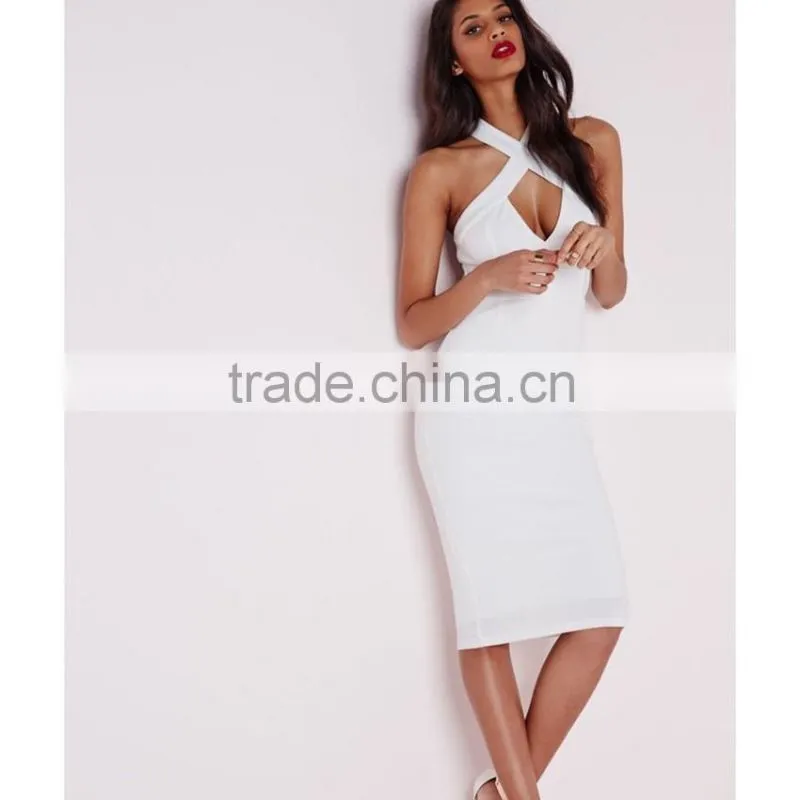 halter neck cross over detail fashion dress sexy bodycon dress lady party dress