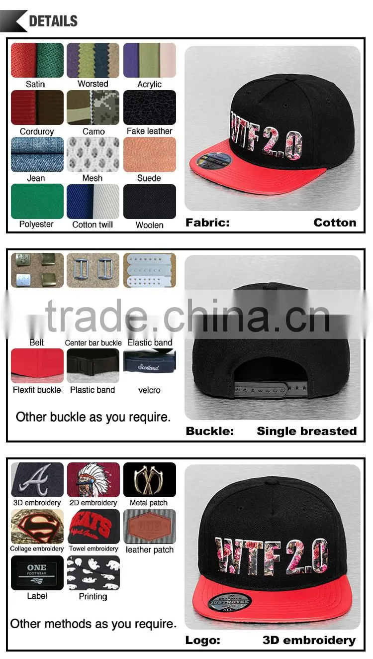 Guangdong Guangjia 2016 new design customized promotional male character 3D embroidered cotton snapback cap