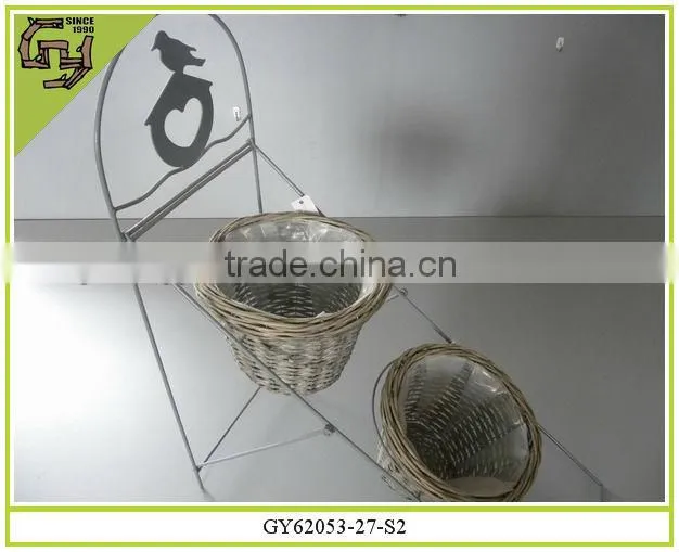 new home decoration rattan willow baskets with iron shelf