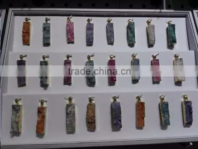 Druzy Pendant Wholesale, Colorful Gold plated Natural Druzy Connectors