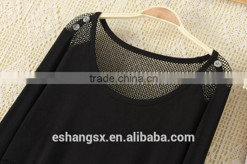 Ladies viscose pure black mesh shirt
