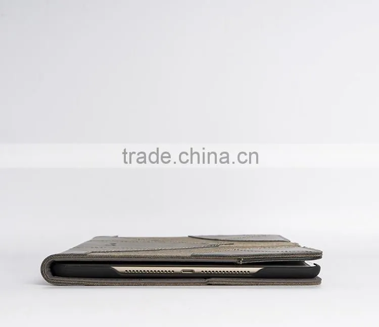 Genuine cowhide leather case for iPad mini 4 handmade waxed canvas case for ipad mini sleeve